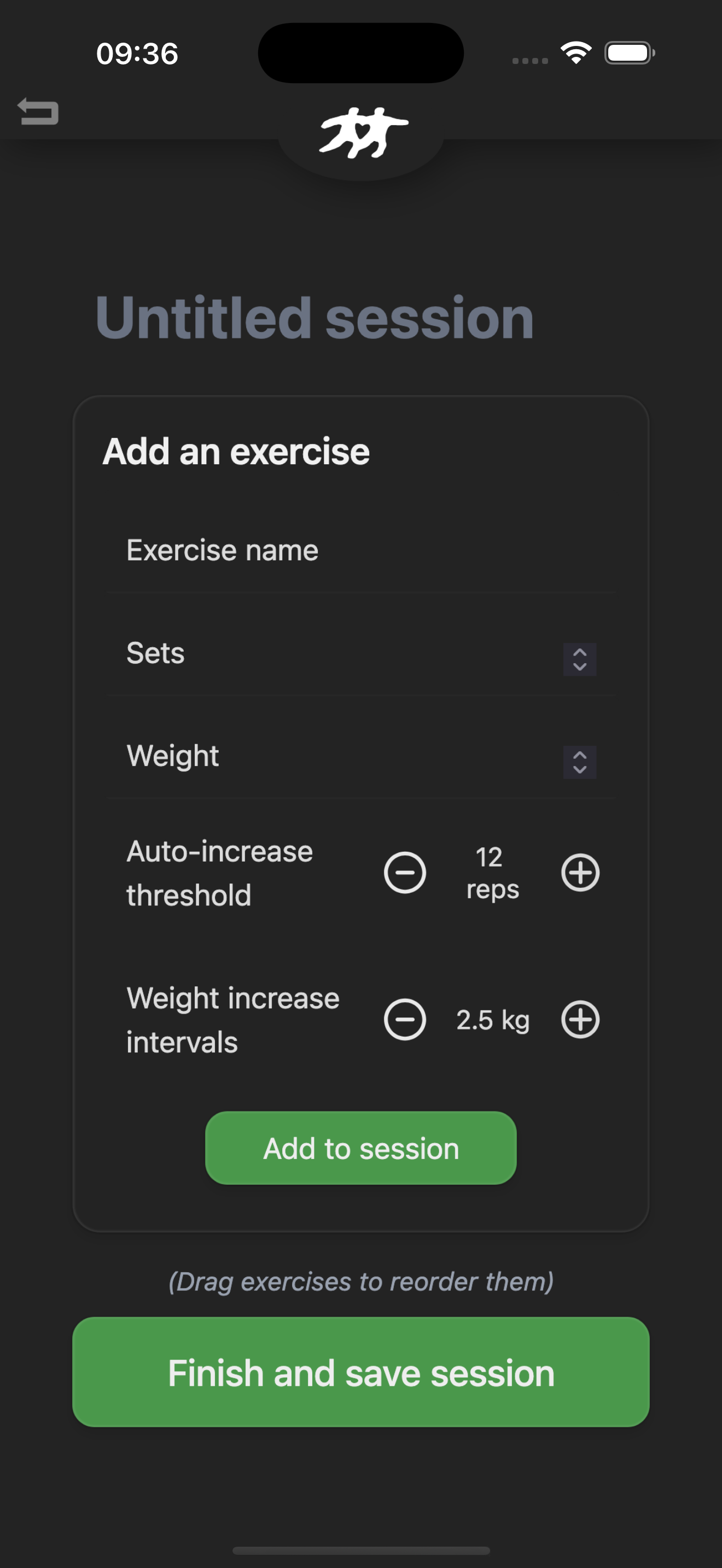 Quick fill workout plan interface with exercise list