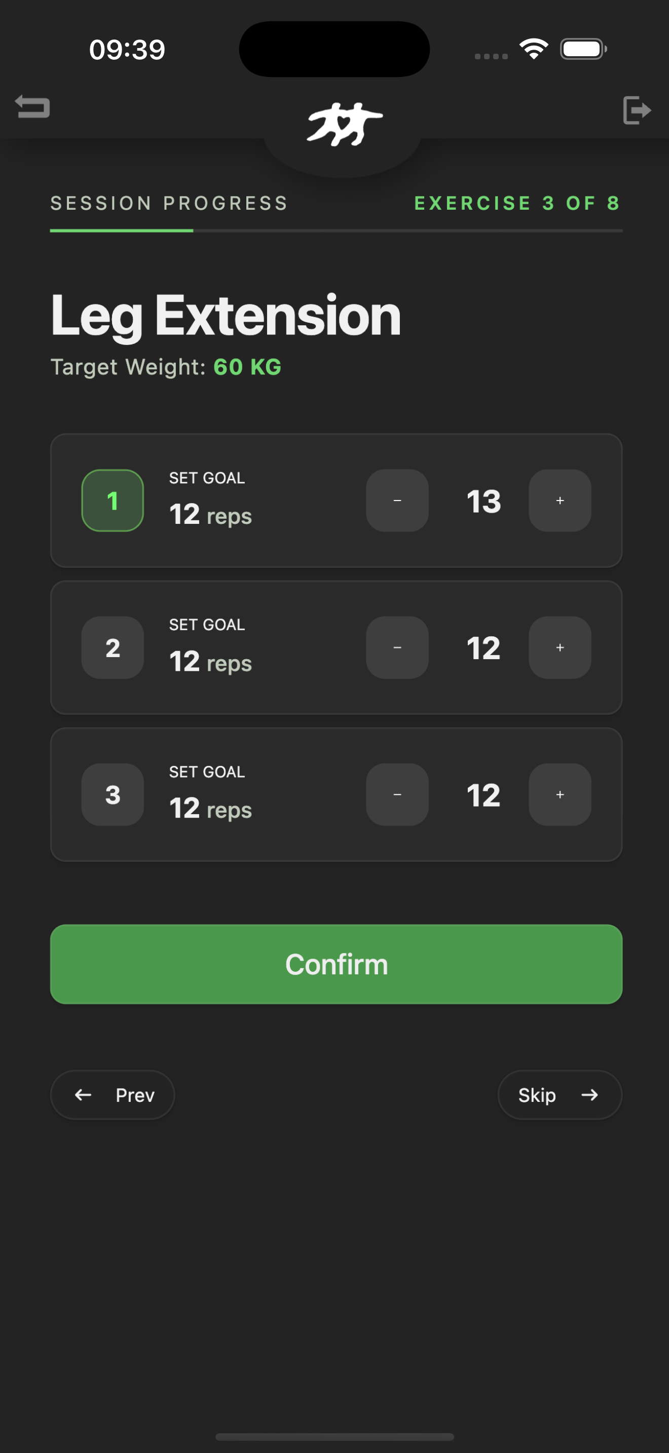 Strength progress charts and analytics dashboard interface